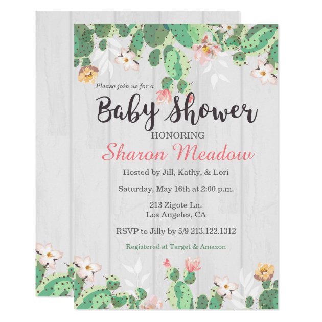 Sweet Floral Cactus Baby Shower Invitation