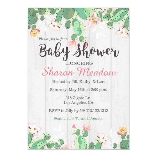 Sweet Floral Cactus Baby Shower Invitation Zazzle Com