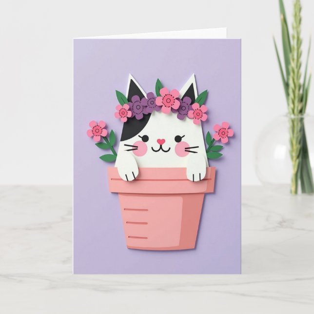 Sweet Floral Cat Mothers Day Card (Front)