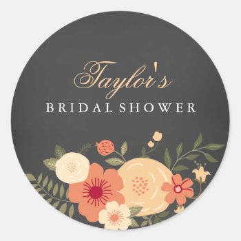 Sweet Floral Chalkboard Bridal Shower Sticker by PaperLoveDesigns at Zazzle
