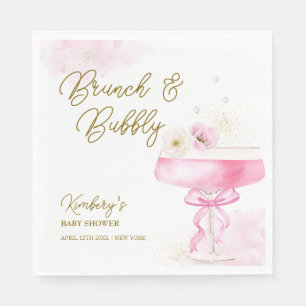 Sweet Floral Champagne Brunch Bubbly Baby Shower Napkins