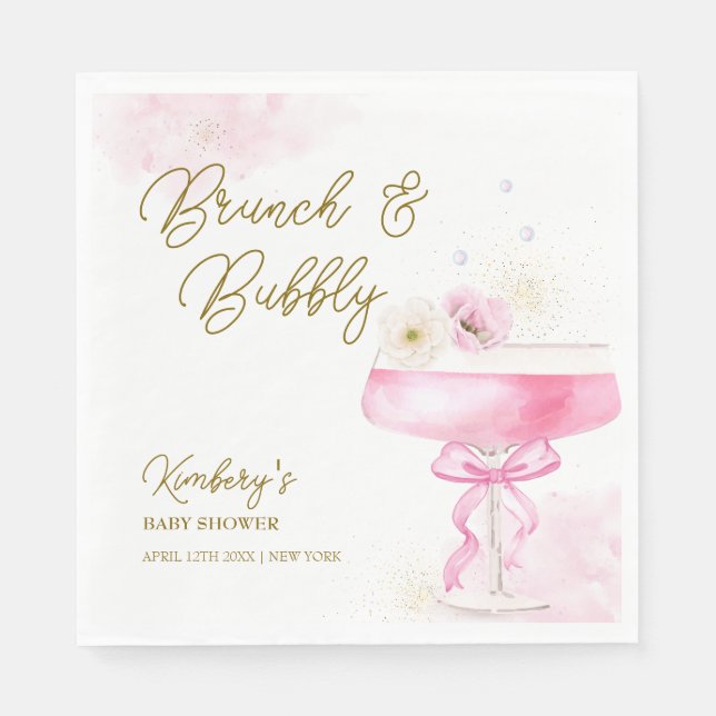 Sweet Floral Champagne Brunch Bubbly Baby Shower  Napkins (Front)