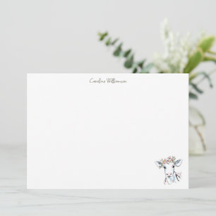 Sweet Floral Cow Calf Name Personalized Stationery Note Card