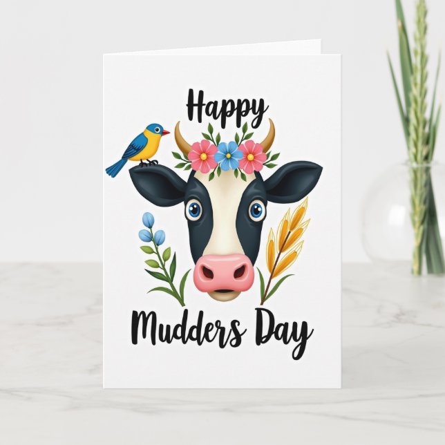 Sweet Floral Cow Mothers Day Card (Front)