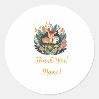 Sweet Floral Fawn Personalized Girl Birthday Favor Classic Round Sticker