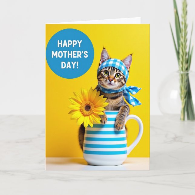 Sweet Floral Feline Mothers Day Card (Front)