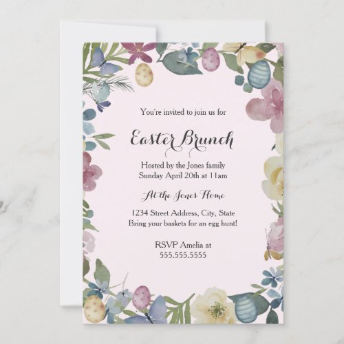 Sweet Floral Garden Easter Brunch Invitation