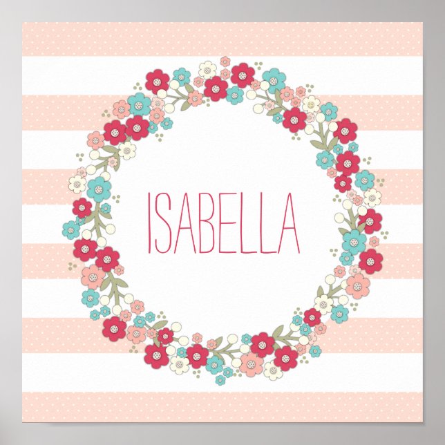 Sweet Floral Girl Name Personalized Wall Art (Front)