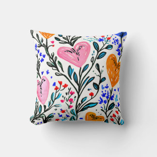 Sweet Floral Hearts Throw Pillow