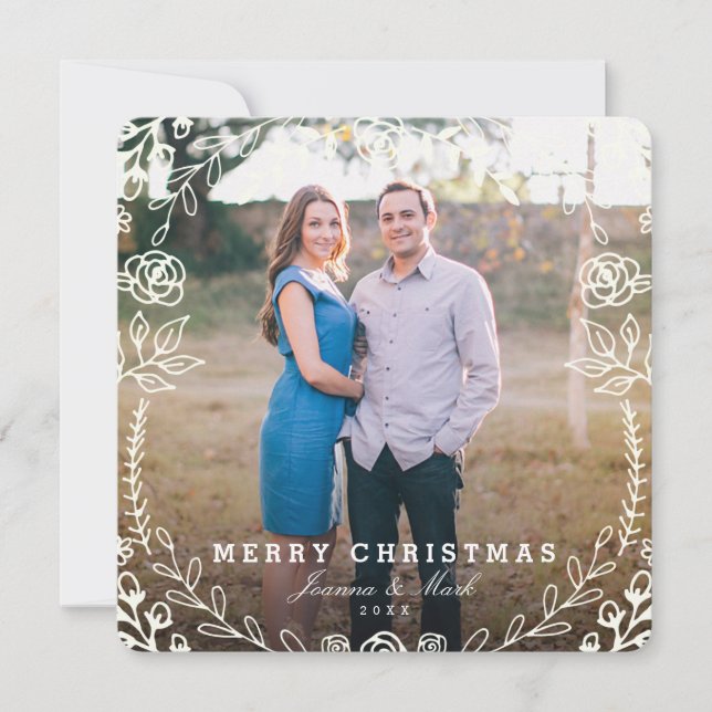 Sweet Floral Holiday Photo Card (Front)