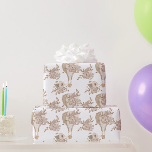 Sweet Floral Hot Air Balloon Wrapping Paper