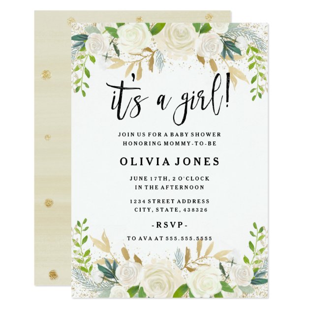 Sweet Floral Its A Girl Baby Shower Invitation