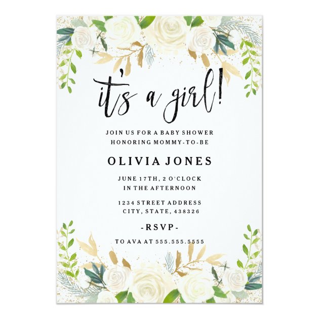 Sweet Floral Its A Girl Baby Shower Invitation