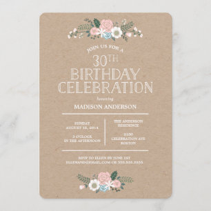 Sweet Floral Kraft Birthday Party Invitation