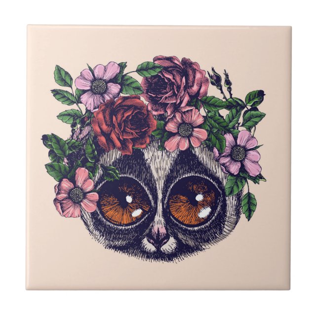 Sweet Floral Lemur Ceramic Tile (Front)