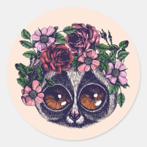 Sweet Floral Lemur Classic Round Sticker