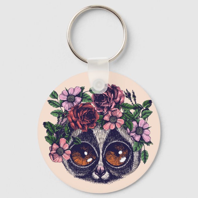 Sweet Floral Lemur Keychain (Front)