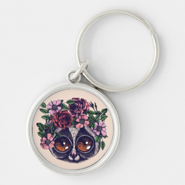 Sweet Floral Lemur Keychain (Front)
