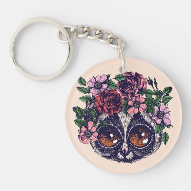 Sweet Floral Lemur Keychain (Front)