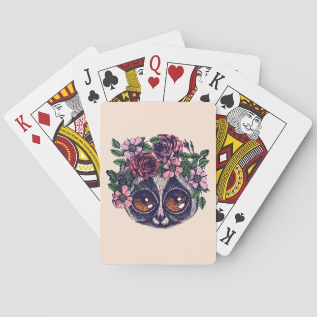 Sweet Floral Lemur Poker Cards (Back)