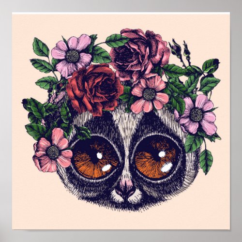 Sweet Floral Lemur Poster