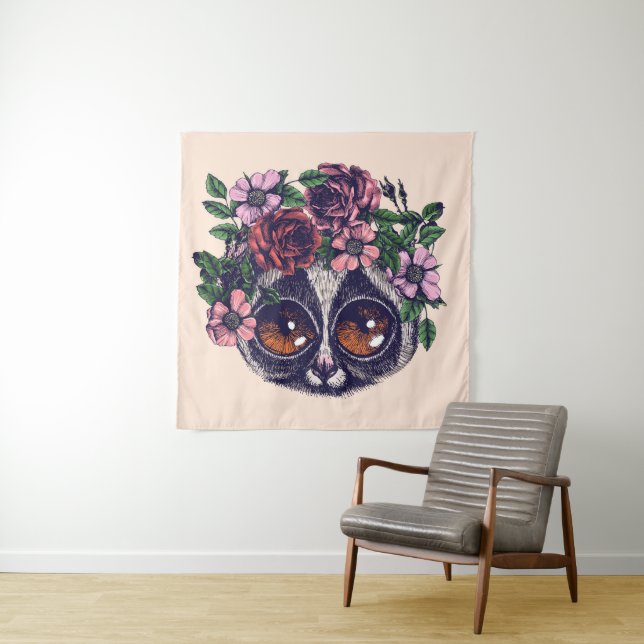 Sweet Floral Lemur Tapestry (In Situ)