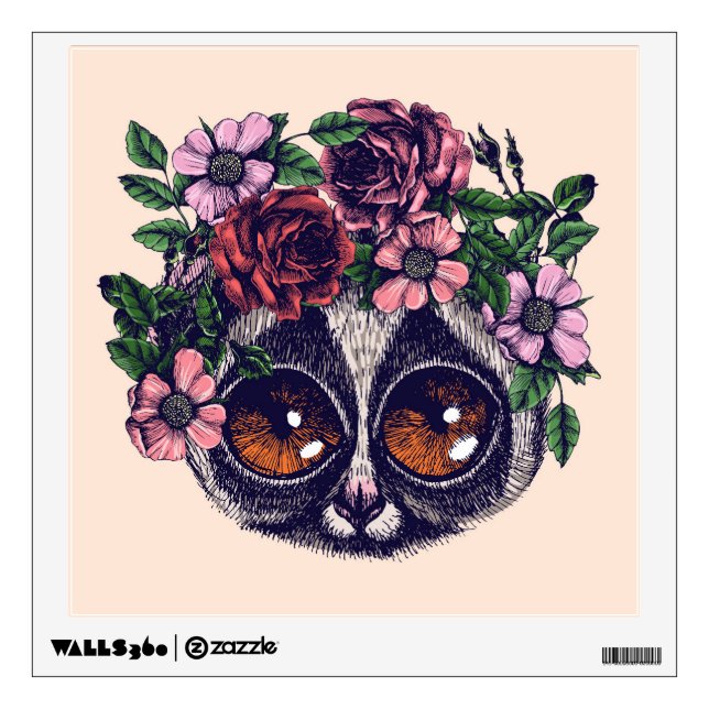 Sweet Floral Lemur Wall Decal (Front)