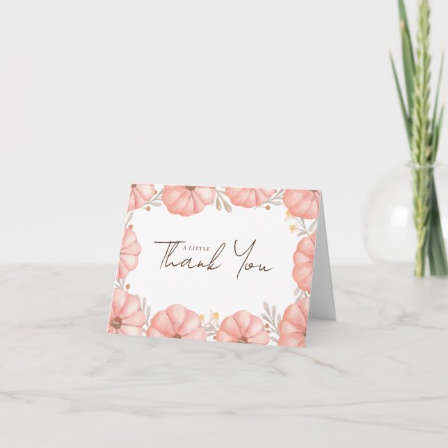 Sweet Floral Little Pumpkin Baby Shower  Thank You Card (Front)