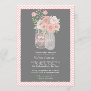 Sweet Floral Mason Jar Pink Baby Shower Invitation