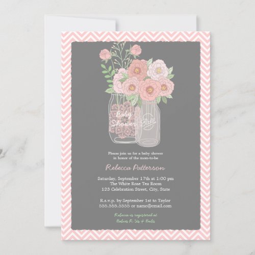 Sweet Floral Mason Jar Pink Baby Shower Invitation