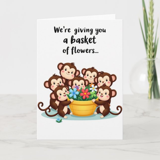 Sweet Floral Monkeys Card (Front)
