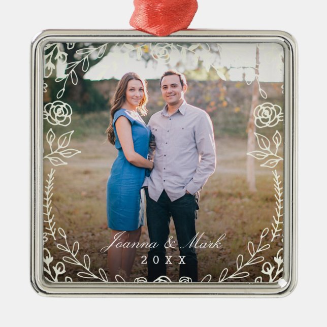 Sweet Floral Monogram Holiday Ornament (Front)