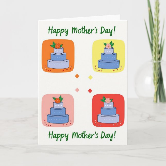 Sweet Floral Mothers Day Cake Card (Front)