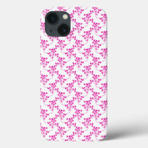 Sweet Floral Pattern Bright Pink over White iPhone 13 Case