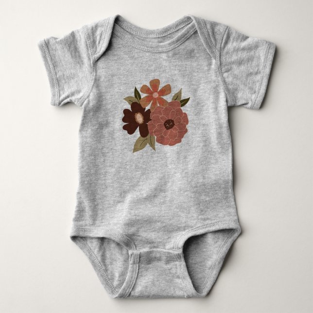 Sweet Floral Peach Green Flowering Vines Baby Bodysuit (Front)