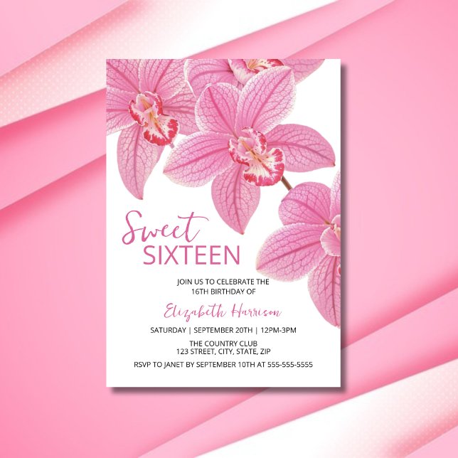 Sweet Floral Pink Orchid 16th Birthday Invitation (Creator Uploaded)