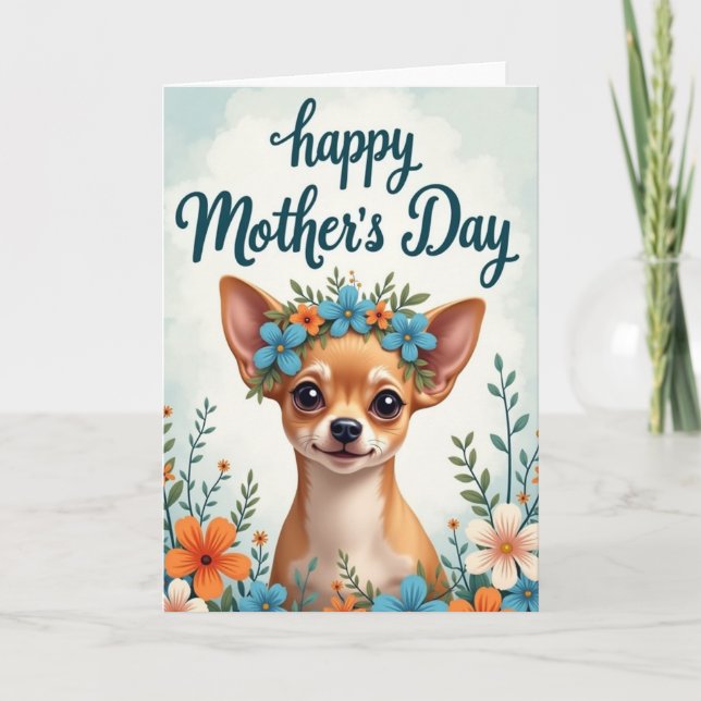 Sweet Floral Puppy Mother Card (Front)