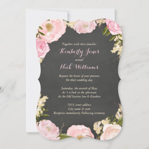 Sweet Floral Rose Wreath Chalkboard Wedding Invite