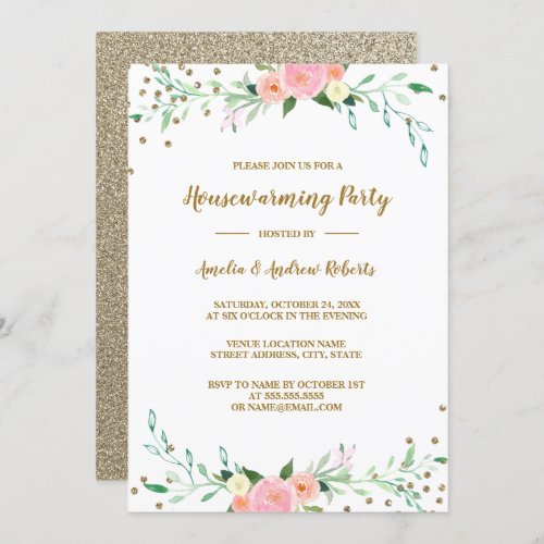 Sweet Floral Sparkle Confetti Housewarming Party Invitation