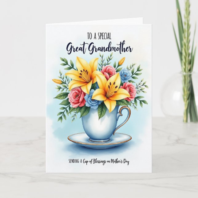 Sweet Floral Teacup Mothers Day Card (Front)