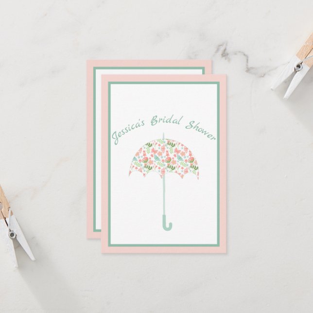 Sweet Floral Umbrella Bridal Shower Invitation (Front/Back In Situ)