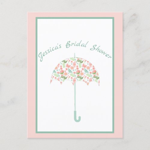 Sweet Floral Umbrella Bridal Shower Invitation Postcard