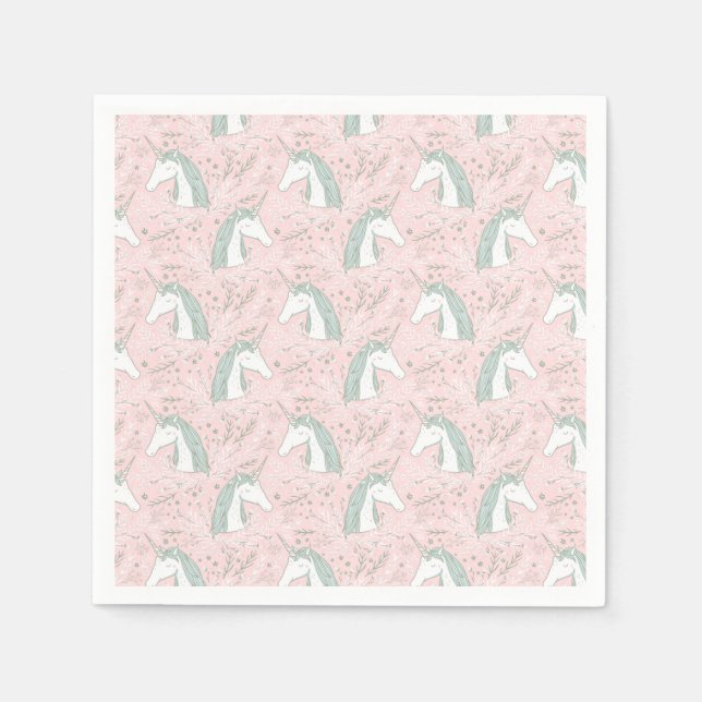 Sweet Floral Unicorn Pattern Napkins (Front)
