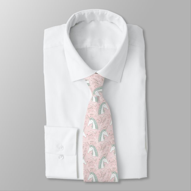Sweet Floral Unicorn Pattern Neck Tie (Tied)
