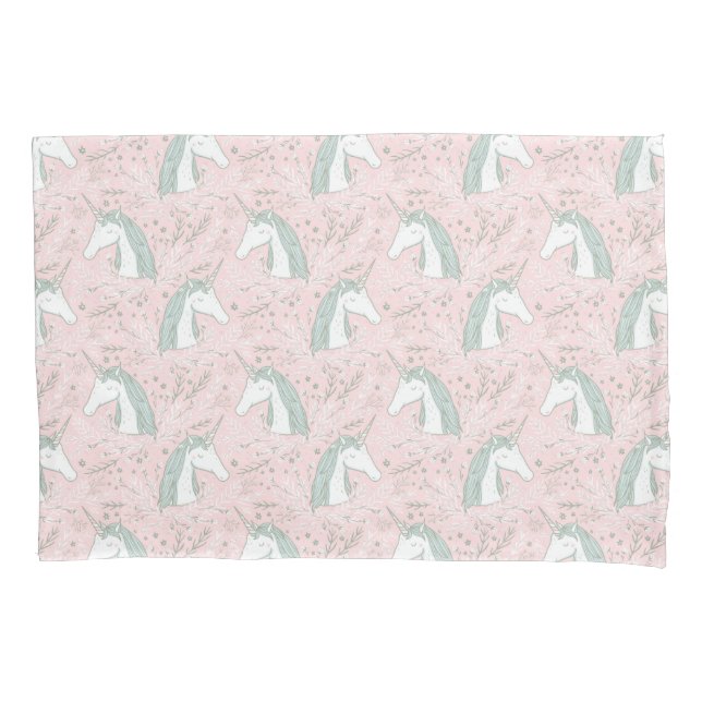 Sweet Floral Unicorn Pattern Pillow Case (Front-Left)