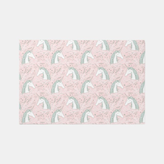 Sweet Floral Unicorn Pattern Rug (Front)