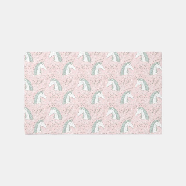 Sweet Floral Unicorn Pattern Rug (Front)