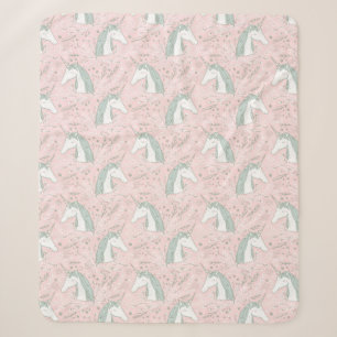 Sweet Floral Unicorn Pattern Sherpa Blanket