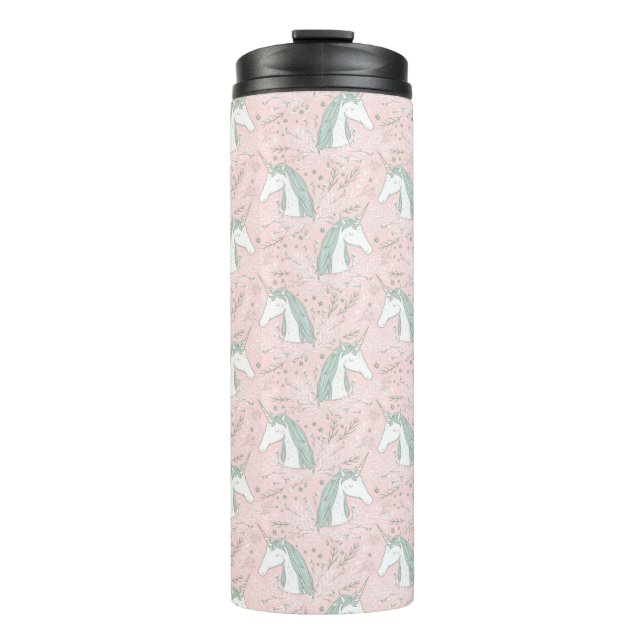 Sweet Floral Unicorn Pattern Thermal Tumbler (Front)