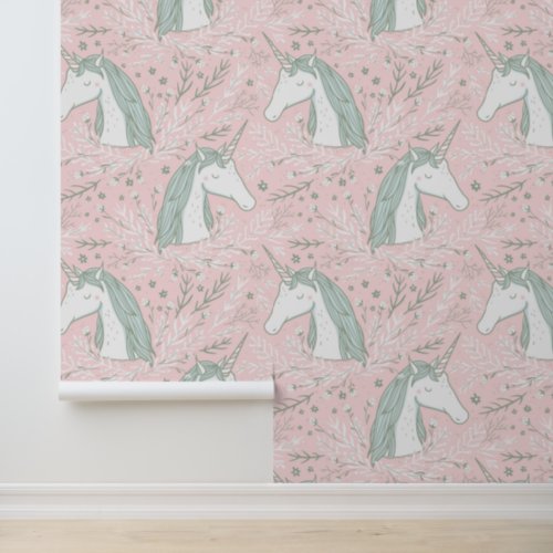 Sweet Floral Unicorn Pattern Wallpaper